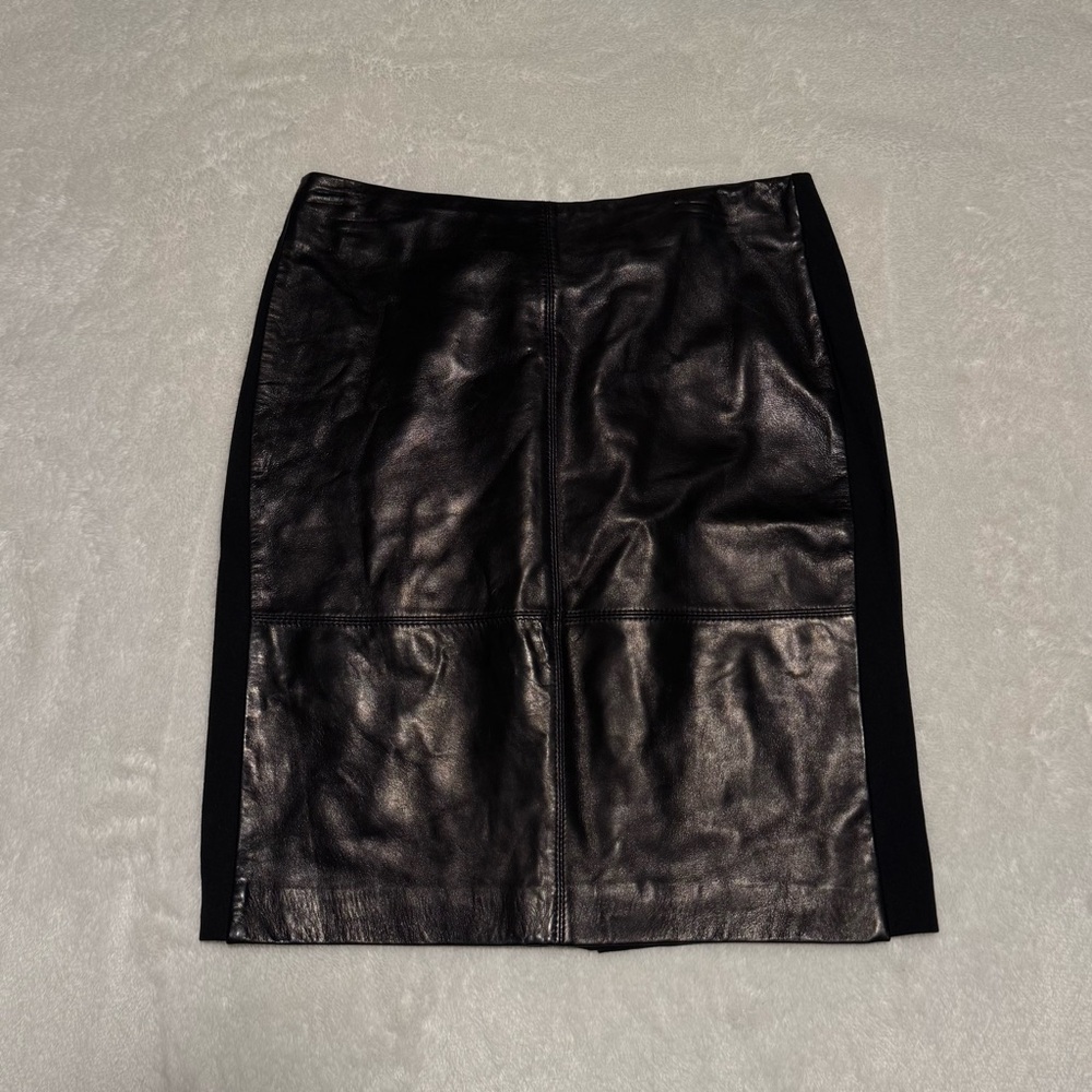 Talbots Genuine Lambskin Leather Panel Skirt Black 6 Petite Classic Chic EUC